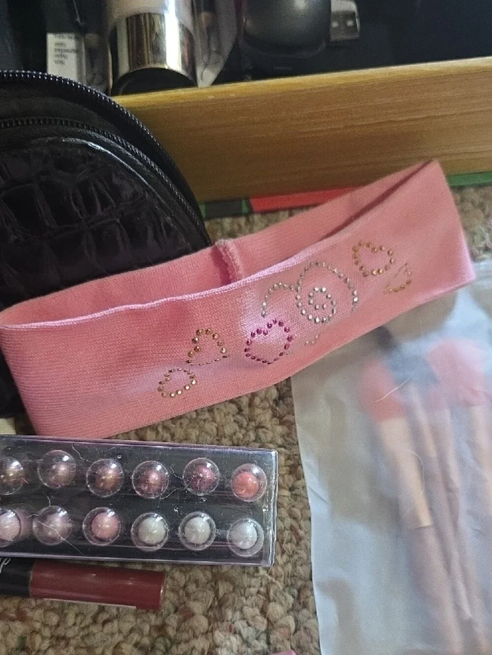 Modella Black Quilted Cosmetic Pouch with New Makeup